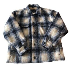 Abercrombie & Fitch Sherpa Lined Boxy Relaxed Fit Shaggy Plaid Flannel Jacket L